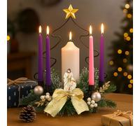 Ziliny Advent Candle Holder Nativity Advent Candlestick Holy Family Candleholder Figurine Wreath with 1 Pillar 4 Taper for Religious Church Table Centerpiece Christmas Supplies