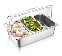 Ziliny Countertop Food Serving Display Container and Clear Roll Top Cover Stainless Steel Food Serving Tray Buffet Condiment Dispenser Display Rack for Restaurant Hotel Kitchen Party (3 Pan)