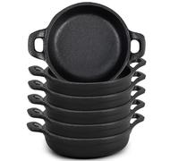 Ziliny Mini Cast Iron Skillets 5 x 5 x 1.3 Inch Cast Iron Pan Small Ramekin Set Black Casserole Dish Cast Iron Cookware Oven Safe Mini Skillets for Kitchen Indoor Outdoor Picnic (6 Pack)