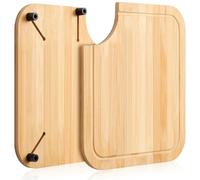 Ziliny Rv Sink Cutting Board, 14.5" x 12.5" Sink Cover Cutting Board with Adjustable Rubber Feet Compatible with Most Rv Boat Kitchen Sinks, Built in Juice Groove and Corner Cut for Scraps (Bamboo)