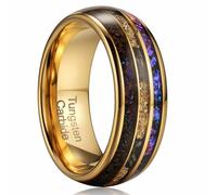 Zillaly 8mm Men's Gold Galaxy Ring, Tungsten Wedding Band with Purple Blue Opal and Chamfered Sparkling Finish - Comfortable Size 7-14, Comes in a Beautiful Gift Box, Tungsten Carbide, No Gemstone