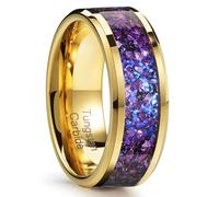 Zillaly 8mm Men's Gold Galaxy Ring, Tungsten Wedding Band with Purple Blue Opal and Chamfered Sparkling Finish - Comfortable Size 7-14, Comes in a Beautiful Gift Box, Tungsten Carbide, No Gemstone