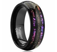 Zillaly 8MM Tungsten Men's Wedding Ring with Amethyst Stone, Black Dome Matte Finish, Sizes 7-14, Comes with Gift Box