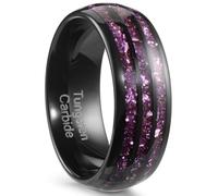 Zillaly 8MM Tungsten Men's Wedding Ring with Amethyst Stone, Black Dome Matte Finish, Sizes 7-14, Comes with Gift Box