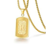 Zillaly Initial A-Z Letter Pendant Necklace Mens Womens Capital Letter Yellow Gold Plated Stainless Steel Box Chain Mens Chain,Birthday Gifts for Men Teens, Stainless Steel, No Gemstone