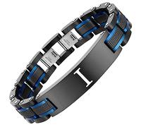 Zillaly Men's initials bracelet - blue and black double spelling, men's bracelet stainless steel. Elegant and durable with gift box, L, Cubic Zirconia Copper, no gemstone