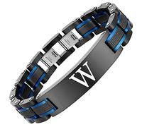Zillaly Men's initials bracelet - blue and black double spelling, men's bracelet stainless steel. Elegant and durable with gift box, L, Cubic Zirconia Copper, no gemstone