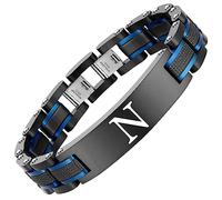 Zillaly Men's initials bracelet - blue and black double spelling, men's bracelet stainless steel. Elegant and durable with gift box, L, Cubic Zirconia Copper, no gemstone