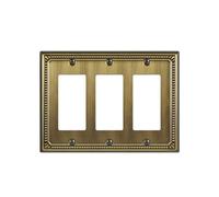ZILLSEA 1 Pack Antique Brass Triple Decorator Wall Plates, Metal Electrical Outlet Covers for Receptacles, Dimmer Switches, GFCI, Decorative Sunken Pearls Design, 3-Gang, 6.77''*4.88'', Midsize