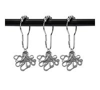 ZILucky Set of 12 Octopus Shower Curtain Hooks Decorative Home Bathroom Squid Sea Creature Beast Stainless Steel Rustproof Brushed Nickel Rings with Octopus Decorative Accessories (Silver)