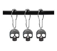 ZILucky Set of 12 Sugar Skull Shower Curtain Hooks Decorative Home Bathroom Stainless Steel Rustproof Skeletons Shower Curtain Rings Decor Accessories (Silver)