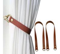 ZILucky Set of 2 Leather Curtain Tie Backs, Minimalist Leather Drapery Tiebacks, Window Treatment Holdbacks, Housewarming Gift, Modern Home Decor Accessories (Brown)