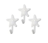 ZILucky Set of 3 Starfish Seashell Crab Cast Iron Decorative Wall Hooks Coats Aprons Hats Towels Hooks Beach Ocean Theme Chic Metal Hooks (White-Starfish)