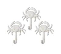 ZILucky Set of 3 Starfish Seashell Crab Cast Iron Decorative Wall Hooks Coats Aprons Hats Towels Hooks Beach Ocean Theme Chic Metal Hooks (White-Crab)
