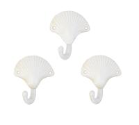 ZILucky Set of 3 Starfish Seashell Crab Cast Iron Decorative Wall Hooks Coats Aprons Hats Towels Hooks Beach Ocean Theme Chic Metal Hooks (White-Seashell)