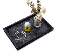 Zilukar Real Natural Marble Tray for Bathroom, Vanity, Kitchen and Desktop, Rectangle Genuine Marble Stone Tray for Jewelry, Cosmetics, Candles, Lotion, Perfume and Home Decor Black