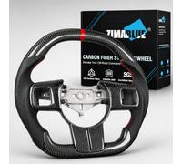 ZIMABLUE Carbon Fiber Steering Wheel for Jeep Wrangler JK 2011-2017，Dynamic Flat-Top, Flat-Bottom Design Perforated Leather Grip Hand-Stitched for Wrangler JK and JKU with Trim Cover