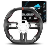 ZIMABLUE Steering Wheel for Ford Mustang 2015-2017,With Red Stripe & Hand-Stitching,Black Nappa Perforated Leather