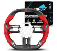 ZIMABLUE Steering Wheel for Ford Mustang 2015-2017,With Red Stripe & Hand-Stitching,Black Nappa Perforated Leather,With Trim Piece