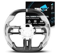 ZIMABLUE Steering Wheel for Ford Mustang 2015-2017,With White Stripe & Hand-Stitching,Black Nappa Perforated Leather,With Trim Piece