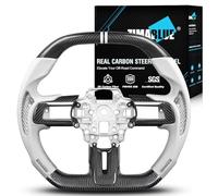 ZIMABLUE Steering Wheel for Ford Mustang 2018-2023,With White Stripe & Hand-Stitching,Black Nappa Perforated Leather,With Trim Piece