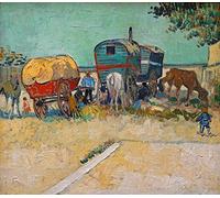 ZIMARO Classic Painting Wall Art Print Canvas Reproduction the Caravans Gypsy Camp Around Arles by Vincent Van Gogh for Home Decor 60x90cm