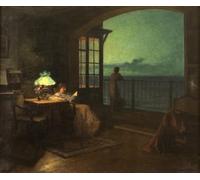 ZIMARO Classic Painting Wall Art Print Canvas Reproduction Two Women on Veranda Overlooking the Sea by Marcel Rieder for Home Decor 60x90cm