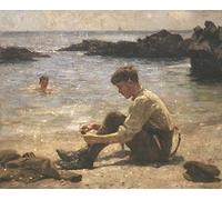 ZIMARO Wall Art Print Canvas Prints Artwork Famous Henry Tuke a Cadet on Newporth Beach Near Falmouth with Another Boy in the Sea for Living Room 60x90cm