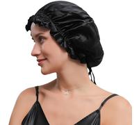 ZIMASILK 100% Mulberry Silk Bonnet for Women Hair Care, Double-Layer Silk Shower Cap, Natural Silk Hair Wrap for Sleeping with Elastic Stay On Head (1Pc, Black)
