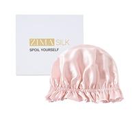 ZIMASILK 100% Mulberry Silk Bonnet for Women's Hair Care, Double Layered Silk Hair Wrap for Sleeping with Elastic Stay On Head (1Pc, Pink+Ivory)