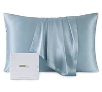 ZIMASILK 100% Mulberry Silk Pillowcase Upgraded Version for Hair and Skin Health, Better Grade 6A Silk, with YKK Zipper, Ultra-Soft & Durable, Luxury Gift Box 1Pc (Standard 50x75cm, Light Blue)