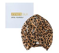 ZIMASILK 22 Momme 100% Mulberry Silk Bonnet for Sleeping & Women Hair Care, Shower Cap, Highest Grade 6A Silk hair wrap for sleeping with Premium Elastic Stay On Head (1Pc, Leopard Black/Golden)