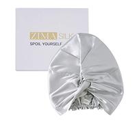 ZIMASILK 22 Momme 100% Mulberry Silk Sleep Cap for Women Hair Care,Natural Silk Hair Wrap for Hair, Bonnet with Elastic Stay On Head, Classic Pleated(1Pc, Light Grey)