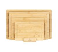 Zimatic 4-Piece Bamboo Chopping Board Set with Non-Slip Holder, Cutting Board as Kitchen Board, Better Than Wooden Chopping Board for Kitchen, Cheese or Fruit with Gift Box