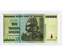 Zimbabwe 10 Trillion Dollar Note Bill Money Inflation Record Currency Banknote