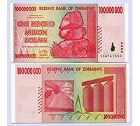Zimbabwe 100 Million Dollars 2008 UNC, World inflation record, currency banknotes