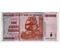 Zimbabwe Dollar Bill Inflation Record Currency Banknote 5 Billion Dollar