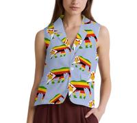 Zimbabwe Flag African Elephant Casual Women's Vests Suit Waistcoat Button Down Sleeveless Blazer Jacket M