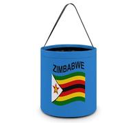 Zimbabwe Flag Cute Halloween Candy Bucket Reusable Collapsible Candies Basket Fabric Tote Bags