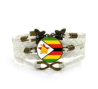Zimbabwe Flag Leather Bracelet - Vintage Glass Dome Men Bangle Jewelry Gifts,Zimbabwean Flag Unisex Patriotic Patriot Flag Wristband For Women Country Souvenir Gift For Men Women,White,17+5Cm