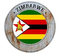 Zimbabwe Flag Metal Plaque Tin Sign Zimbabwe Country Souvenir Gift Retro Vintage Tin Metal Sign National Flag Round Welcome Sign Quality Metal Sign for Laundry Room Living Room 9x9in