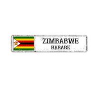 Zimbabwe Flag Retro Metal Sign Zimbabwe City Souvenir Sign Harare Capital City Retro Metal Plaque Tin Sign National Flag Country Souvenir Metal Tin Plaque Wall Hanging Signs for Bedroom 4×18in