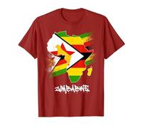 Zimbabwe Flag with Africa Map Love Zimbabwe Zimbabwean Pride T-Shirt, Men, Cranberry Red, Small