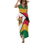 Zimbabwe Flag Women's Dress Casual Sleeveless V-Neck Long Maxi Dress Loose Sundress Beach Dress M