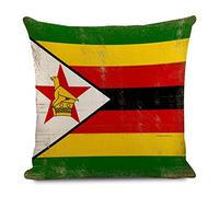Zimbabwe Throw Pillow Cover 18x18in Popular Countries National Flags Burlap Linen Cushion Case Retro Popular Countries National Flags Accent Square Decorative Pillow Case for Sofa Bedroom Home Décor