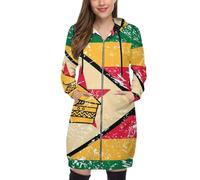 Zimbabwe Vintage Flag Women's Hoodies Long Tunic Hooded Sweatshirt Jacket Coat for Leggings