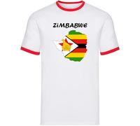 Zimbabwean Flag Map Ringer T Shirt,African Heritage Ringer Tee,Patriotic Zimbabwe Apparel,Zimbabwe Independence Day Gift Top White/Red