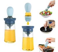 Zimblin Glass Olive Oil Bottle And Brush 2 In 1, Silicone Dropper Measuring Dispenser Kitchen Cooking Baking BBQ Grill Vinegar Turkey Basting Pastry Brushes Mother's Day Gift (blue), 18x6.45x6.45cm