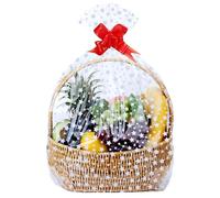 ZIMCEMS 20Pcs 16X24 inch Silver Star Printed Clear Cellophane Gift Wrap Bags Basket Wrapping Plastic Large Cello Bags for Party Favors Treats Mug with 5" Twist Ties