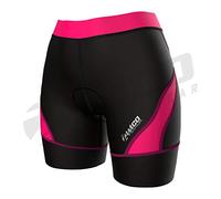 Zimco Core Tri Shorts Women | Triathlon Shorts Women | Womens Triathlon Short | Women's 8-Inch Triathlon Bike Short Padded, Black/Hot Pink, Large